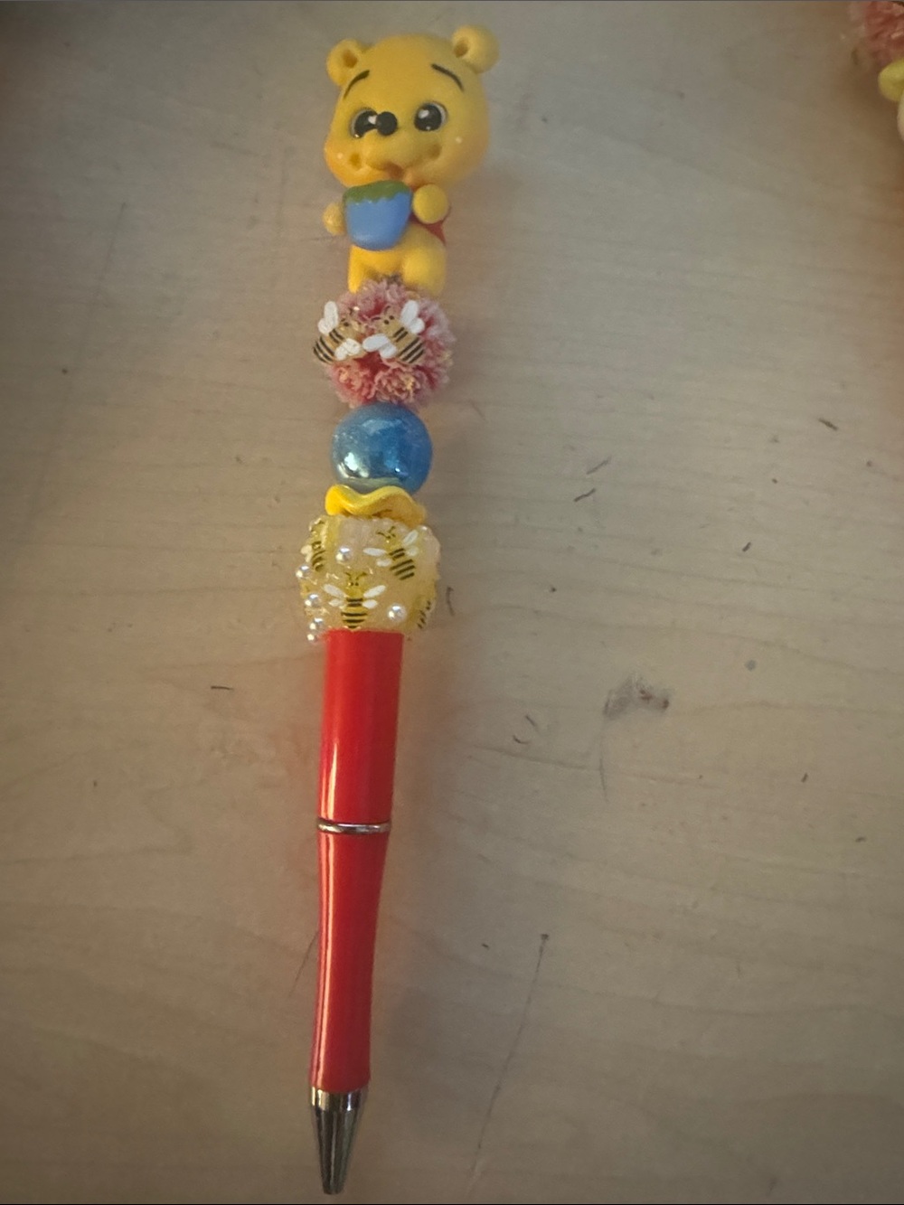 Cute Yellow Bear Beaded Red Ballpoint Pen